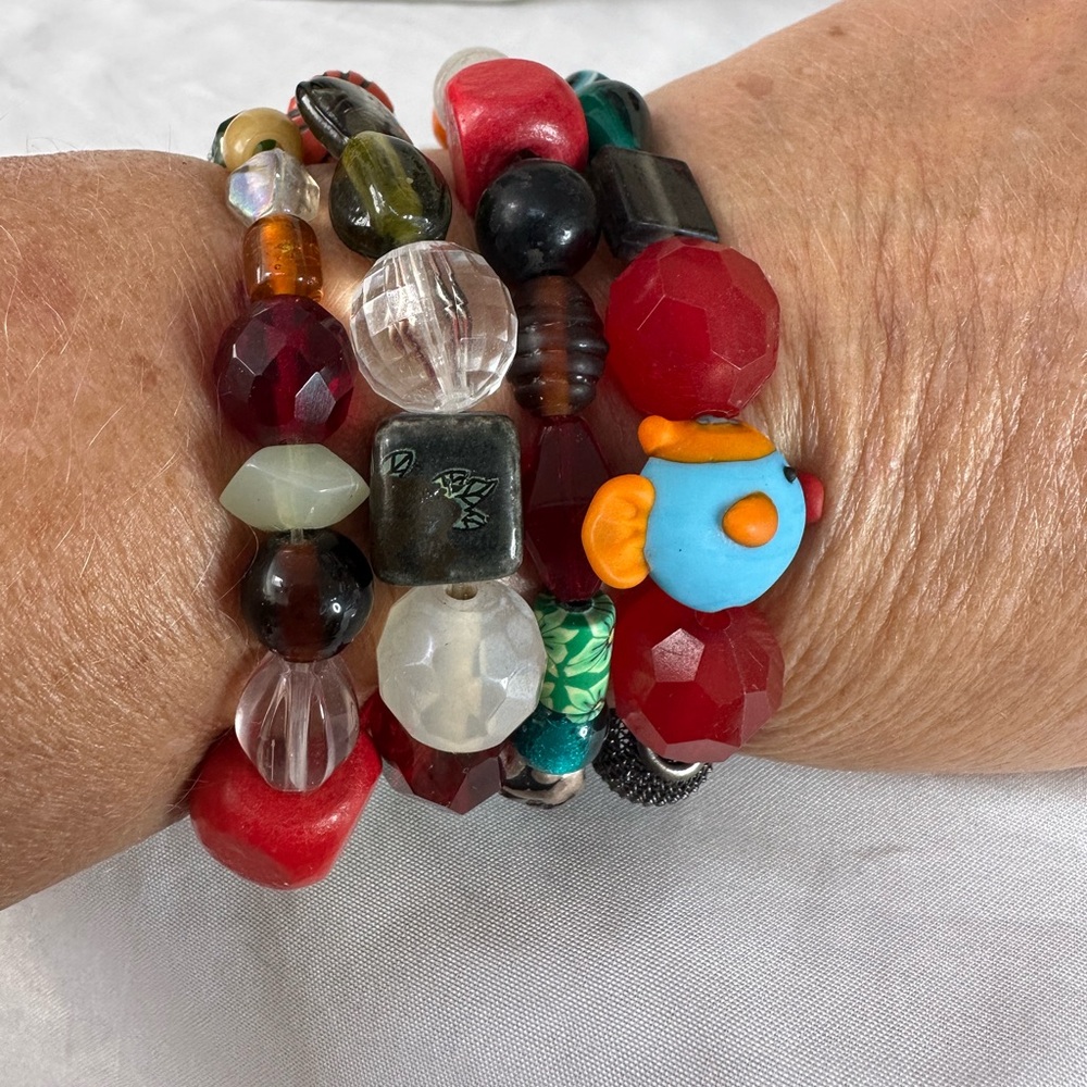 Four Multi Colored Stretch Bead Bracelets - image 3